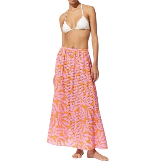 Solid & Striped Brie Eyelet Skirt Dress in Carnation Pink Clementine - Picture 1 of 7